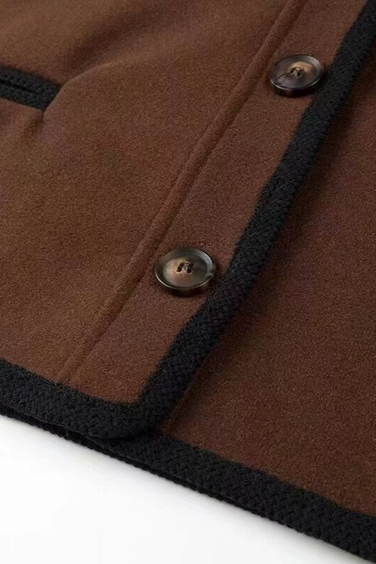 Wool Blend Colorblock Casual Coat coats