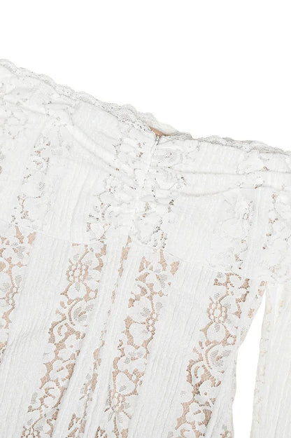 White Off Shoulder Long Sleeve Lace Maxi Dress