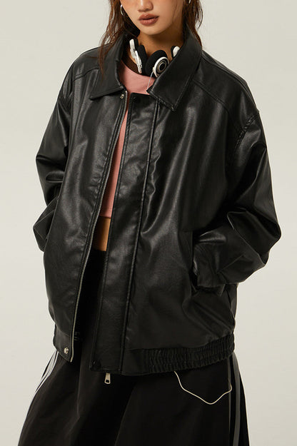 Retro Loose Fit Moto Jacket Black / S