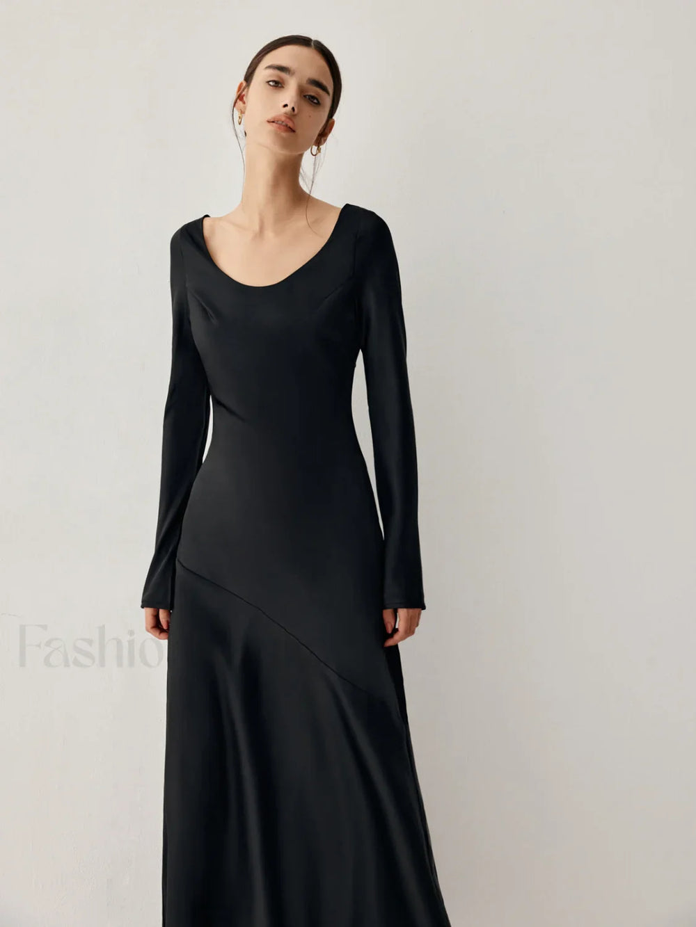 Effortless Satin Long Trendy Sleeve Long Dress Dresses