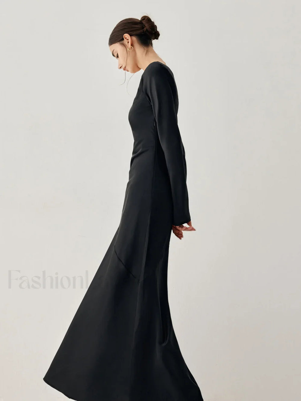 Effortless Satin Long Trendy Sleeve Long Dress Dresses