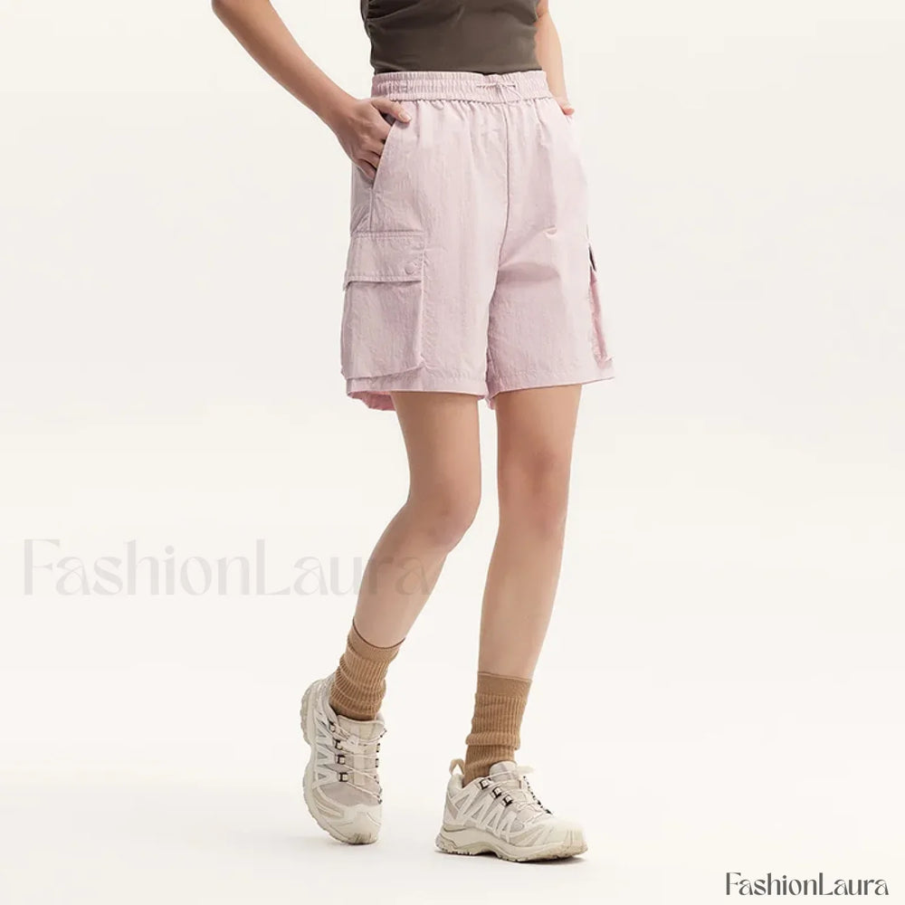Elastic Waist Loose Fit Solid Color Retro Textured Short