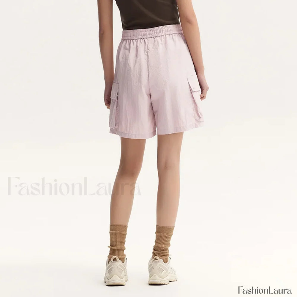 Elastic Waist Loose Fit Solid Color Retro Textured Short