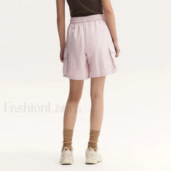 Elastic Waist Loose Fit Solid Color Retro Textured Short