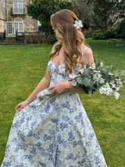 Elegant Floral Print Spaghetti Strap A Line Floral Dress