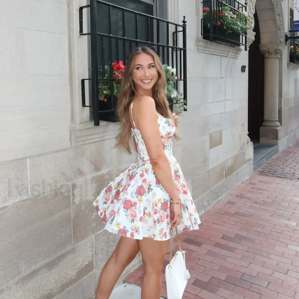 Elegant Floral Print Tulle Floral Dress