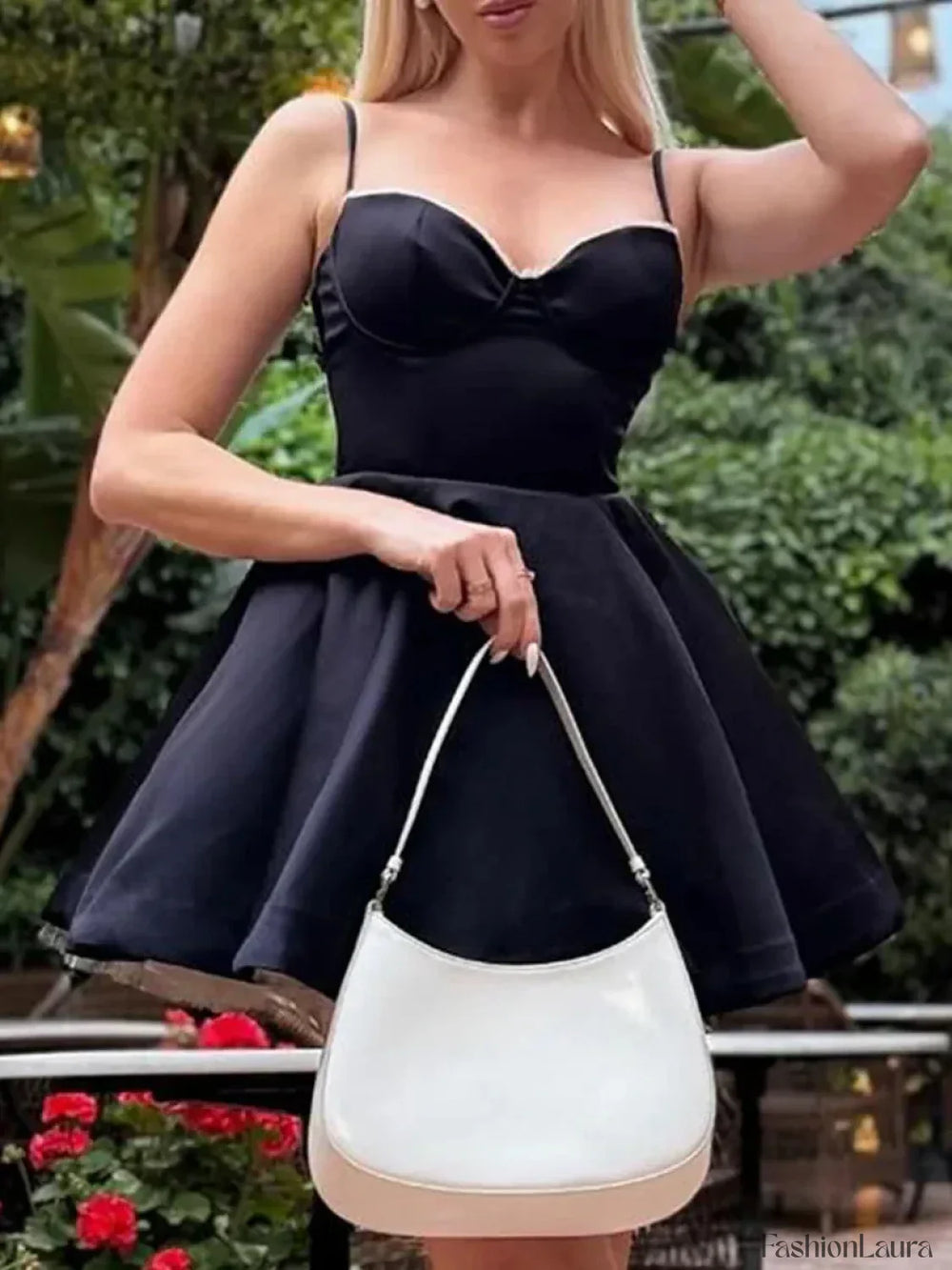 Elegant Floral Print Tulle Floral Dress Black / XS