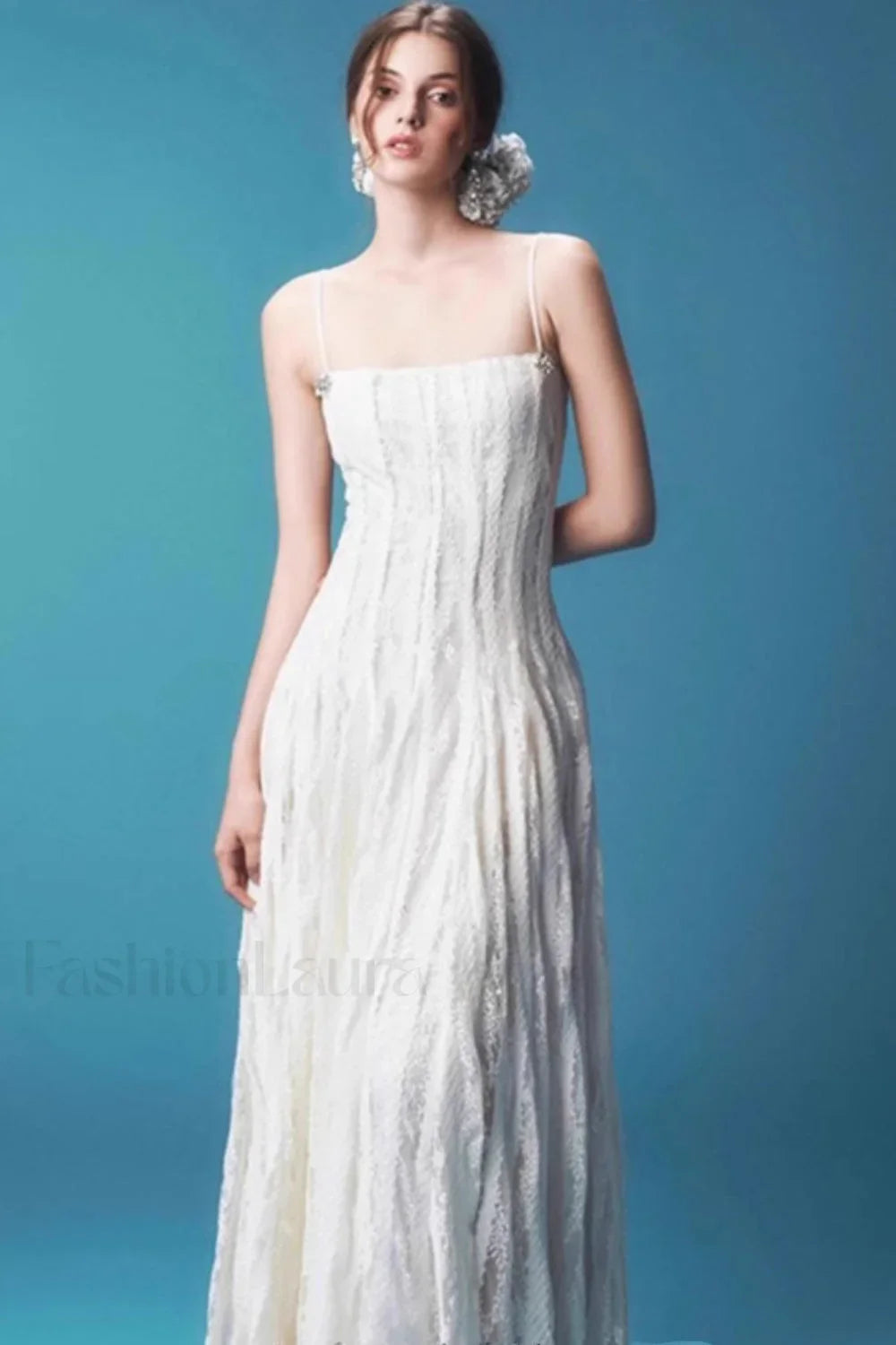 Elegant Lace Strapless Maxi Dress Apricot / S