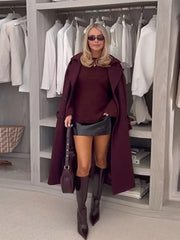 Elegant Red Round Neck Knitted Pullover For Women Fashion Long Sleeves Sweater Sweaters L