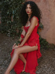 Elegant Ruffled Maxi Dress High Split V Neck Party Floral Dress