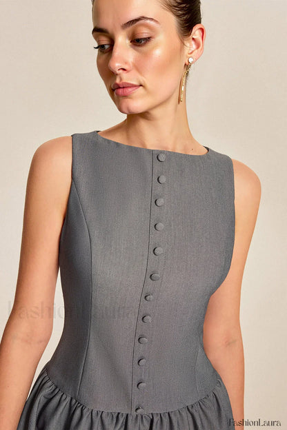 Elegant Sleeveless Ruffled A Line Work Dress