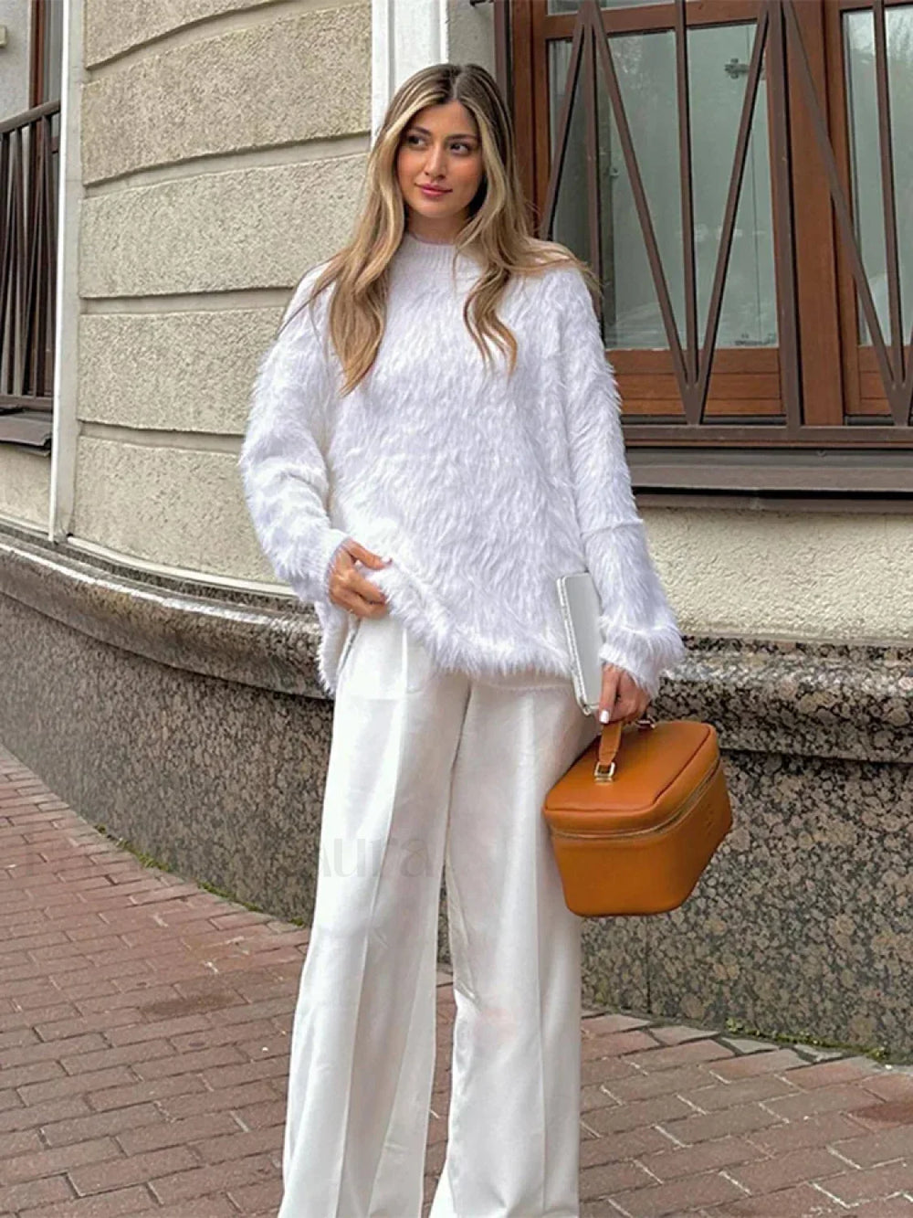 Elegant Solid Round Neck Warm Pullover For Women Casual Long Sleeves Loose Sweater Sweaters L