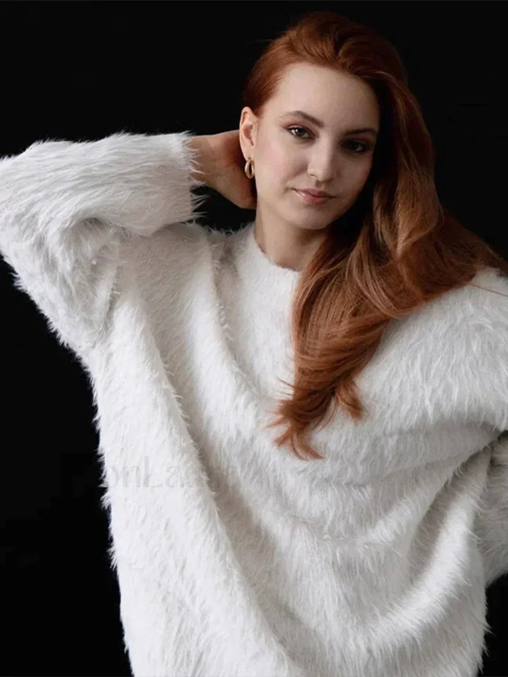 Elegant Solid Round Neck Warm Pullover For Women Casual Long Sleeves Loose Sweater Sweaters L