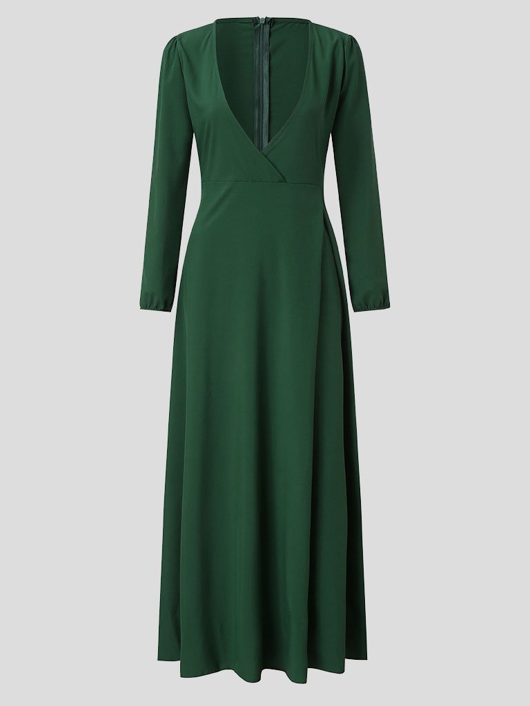 Elegant Solid V-neck Lace-up Dress