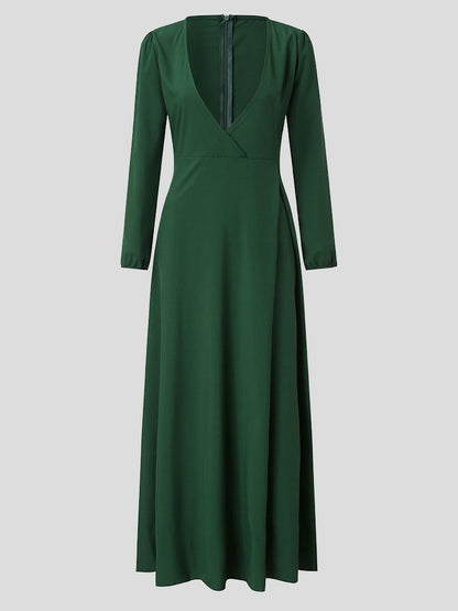 Elegant Solid V-neck Lace-up Dress