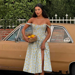 Elegant Summer Corset Floral Dress blue / XS