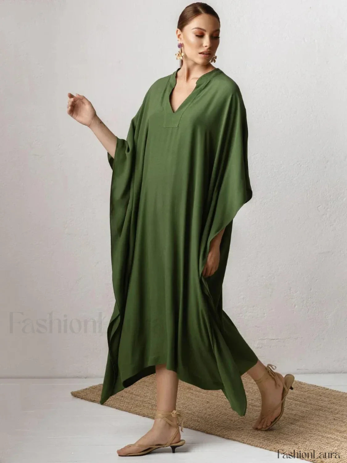 Elegant V Neck Tunic Beach Cover Up GREEN / One Size