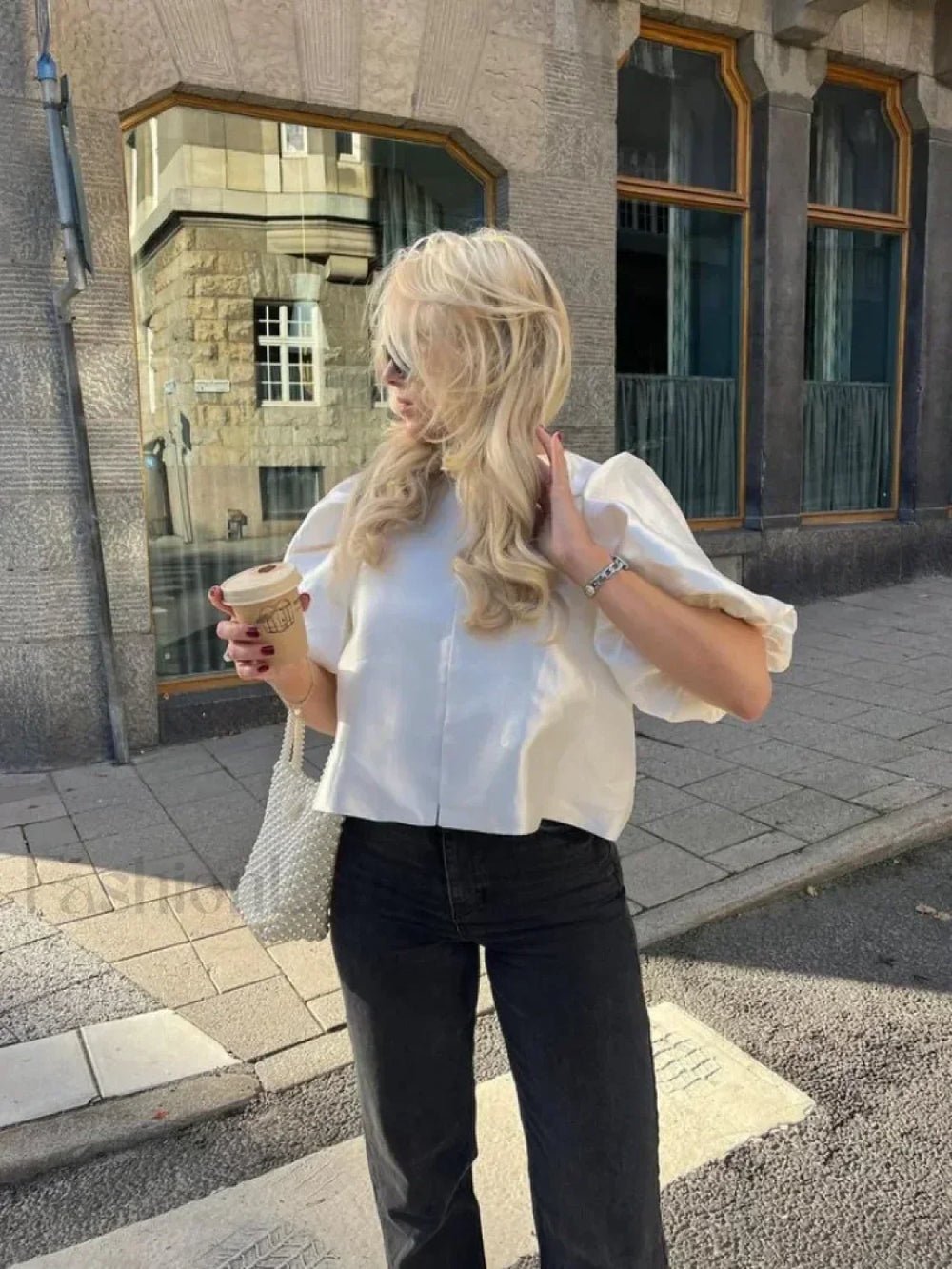 Elegant White Satin Short O neck Female Lady Blouse