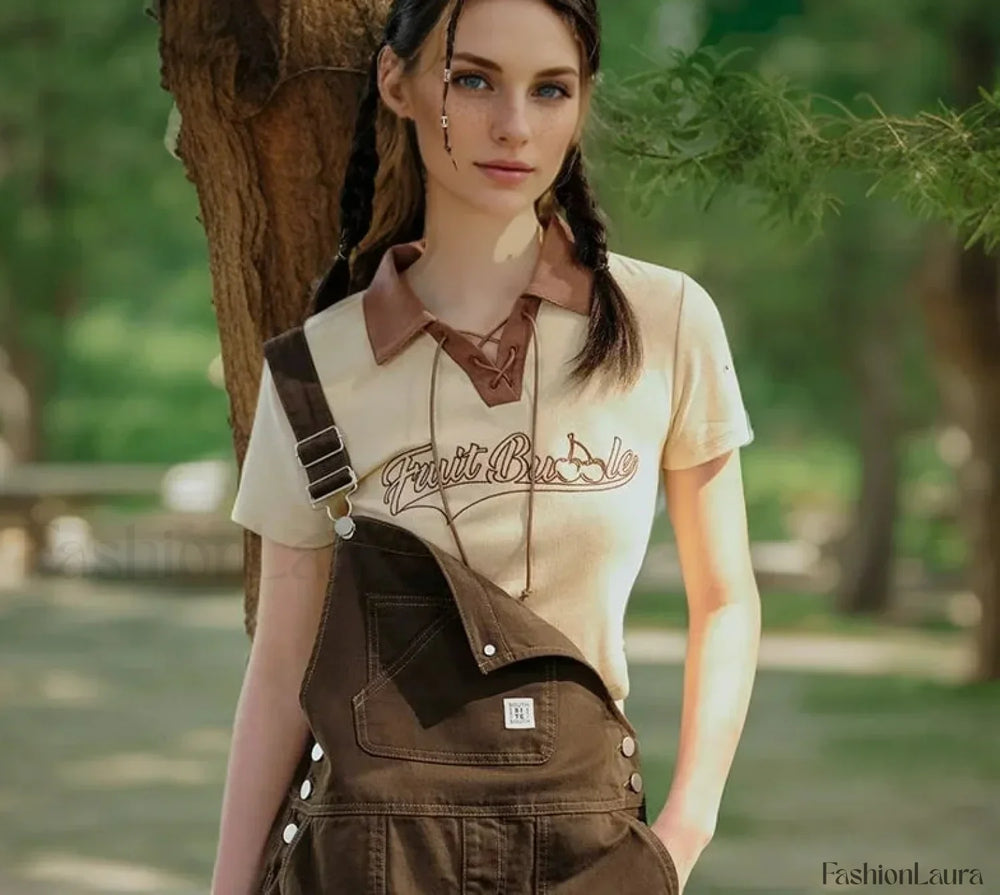 Embroidered Contrast Polo Cotton T Shirt khaki / S