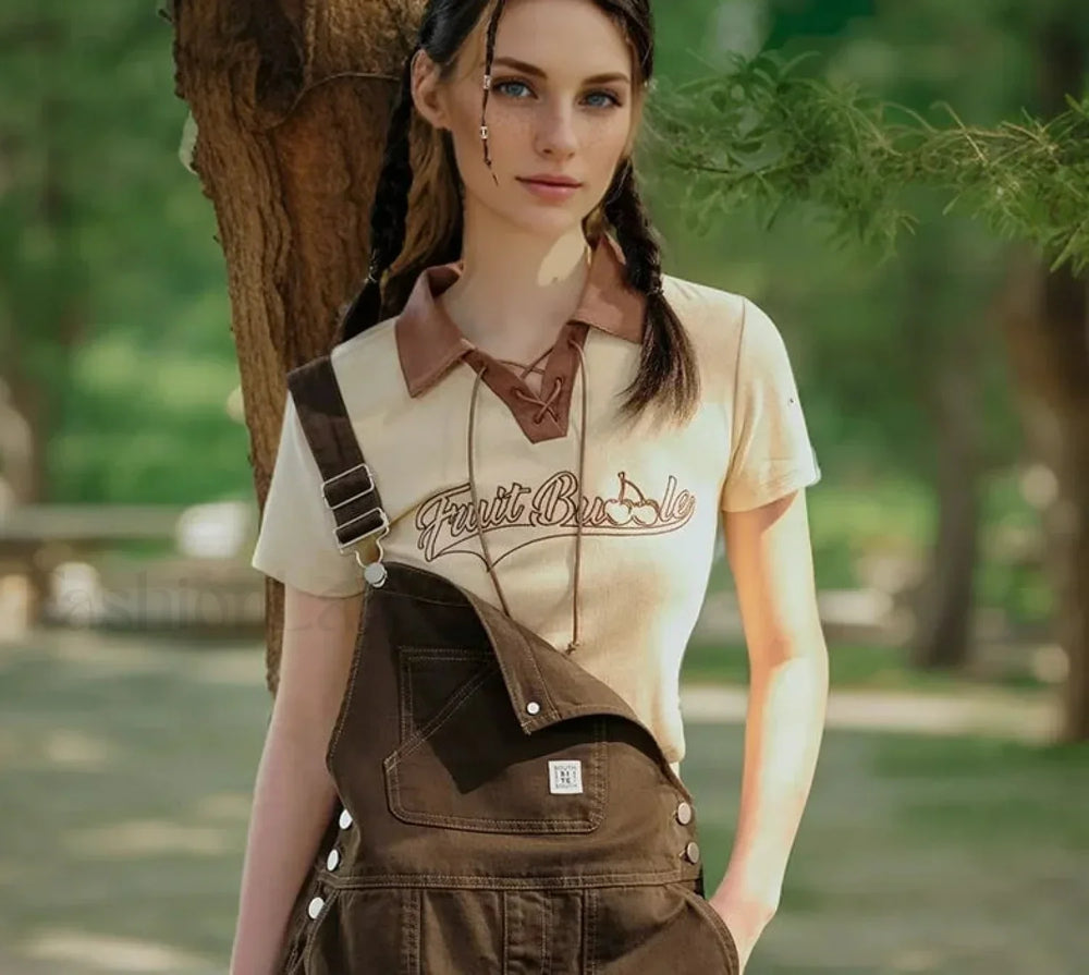 Embroidered Contrast Polo Cotton T Shirt khaki / S