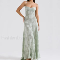 Embroidered Lace Off Shoulder Maxi Dress 03 Green / XS