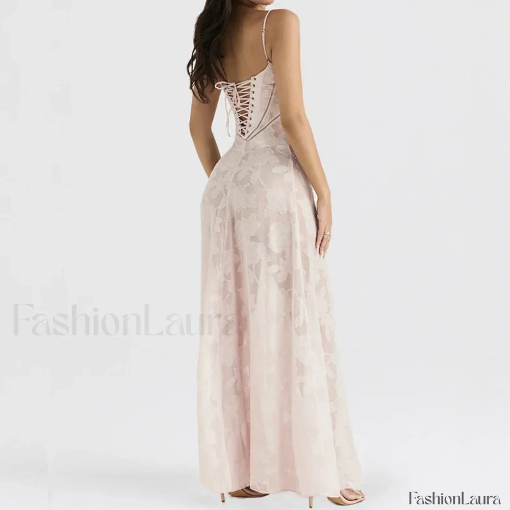 Embroidered Lace Off Shoulder Maxi Dress