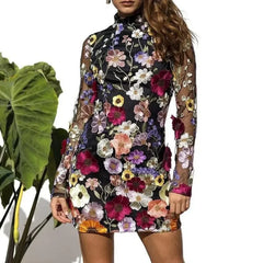 Embroidered Slimming Lace Three Dimensional Flower Mini Floral Dress
