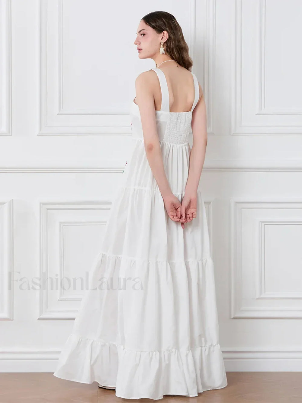 Embroidered Square Neck Boho Dress