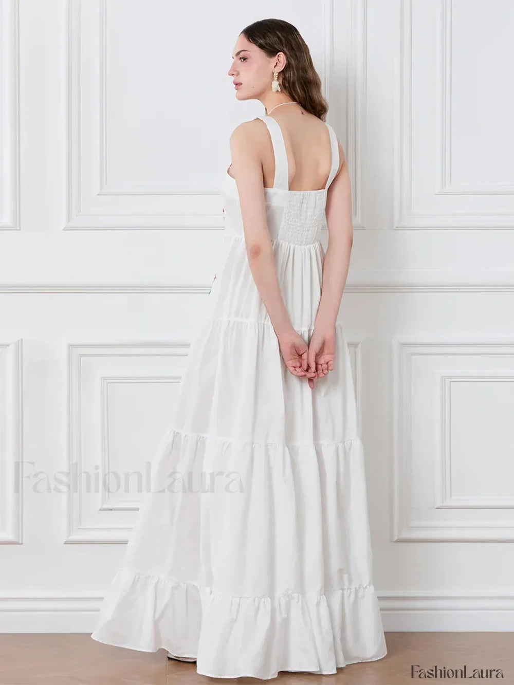 Embroidered Square Neck Boho Dress