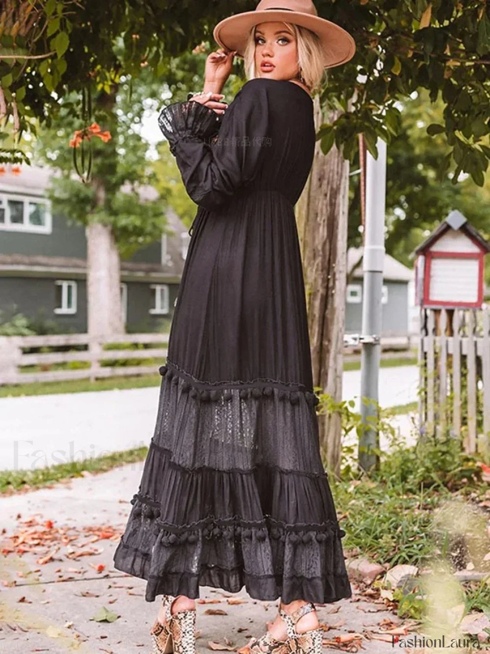 Embroidered V Neck Long Boho Dress