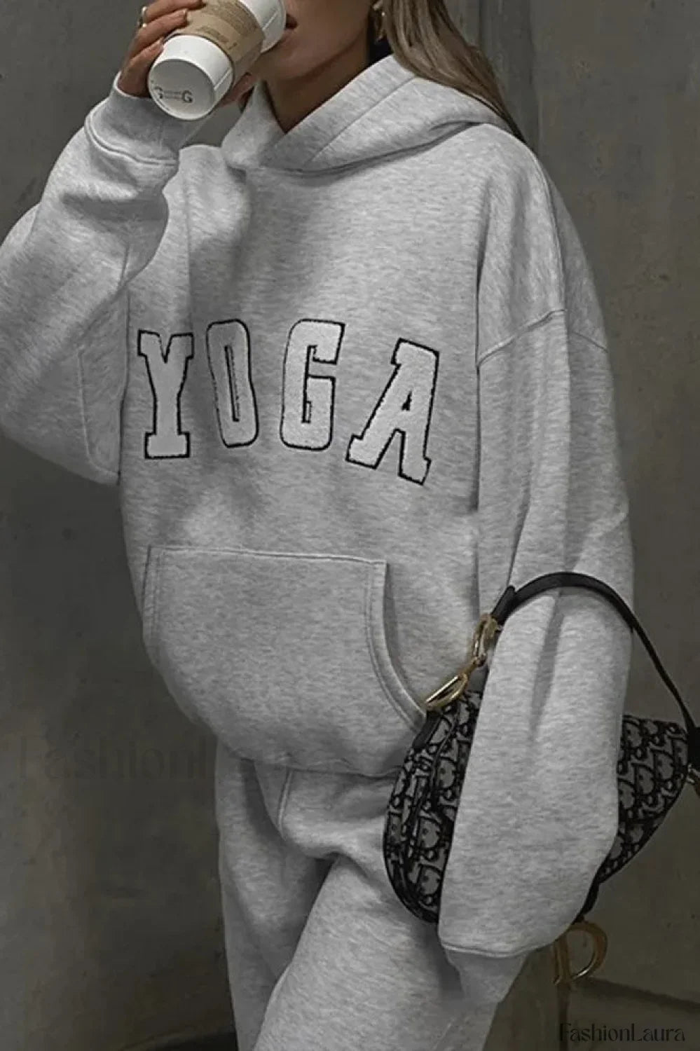 Embroidered YOGA Letter Hooded Hoodie