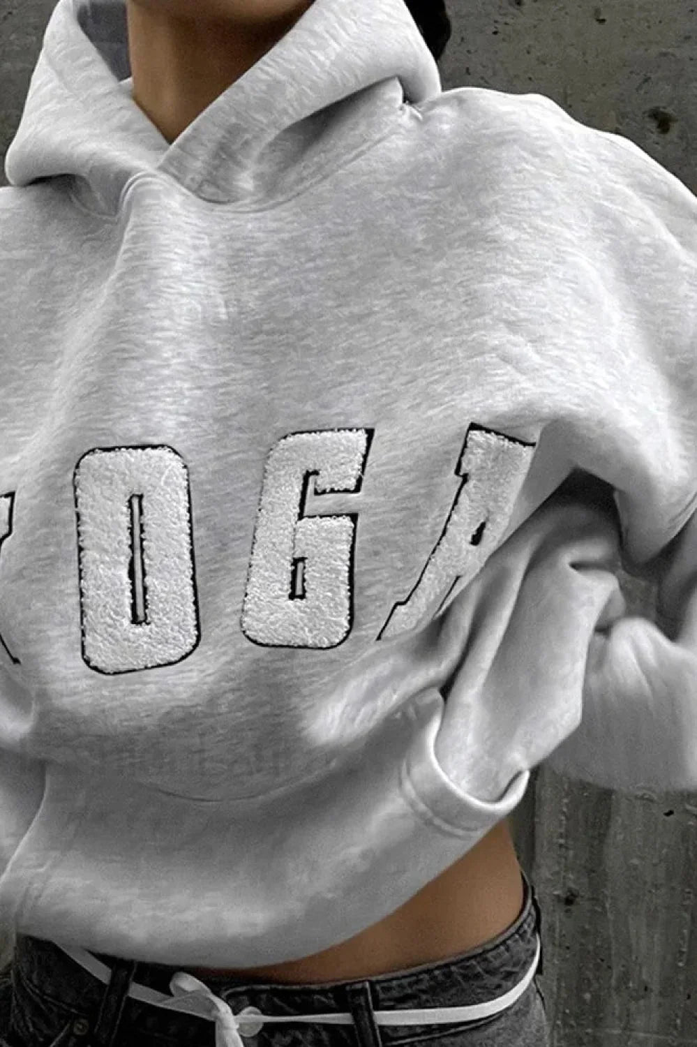Embroidered YOGA Letter Hooded Hoodie