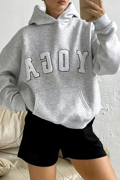 Embroidered YOGA Letter Hooded Hoodie
