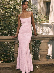 Embroidery Spaghetti Mermaid Maxi Dress