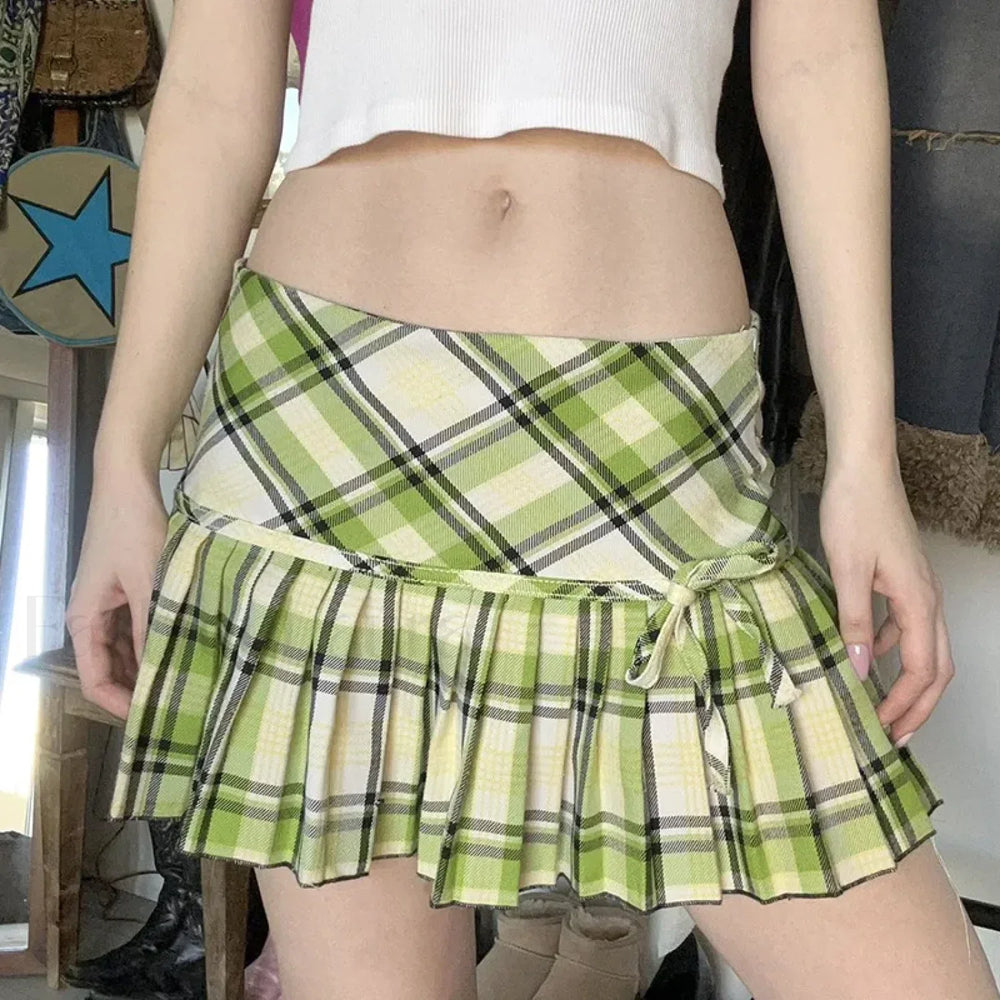 Emerald Preppy Plaid Pleated Skirt GREEN / S