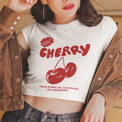 Emo Girl Gothic Cherry Print T Shirt WHITE / S