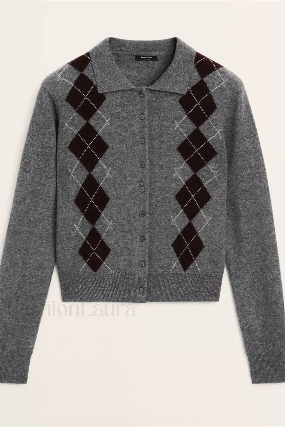 English College Style Polo Neck Knit Cardigan Grey / S
