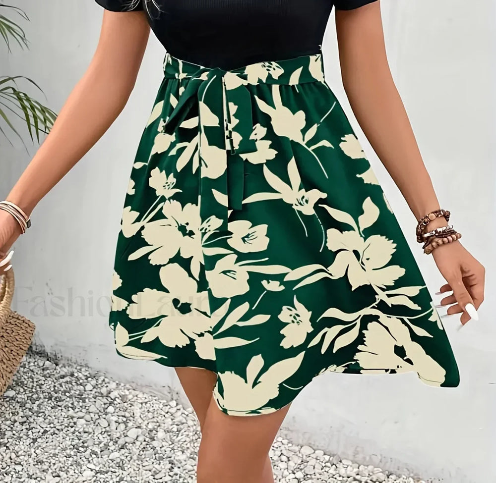 European and American Printing Thin Belt Half Skirt