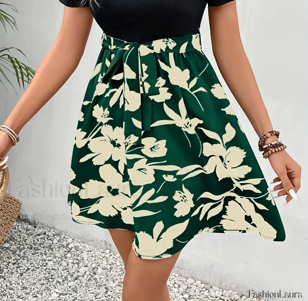European and American Printing Thin Belt Half Skirt
