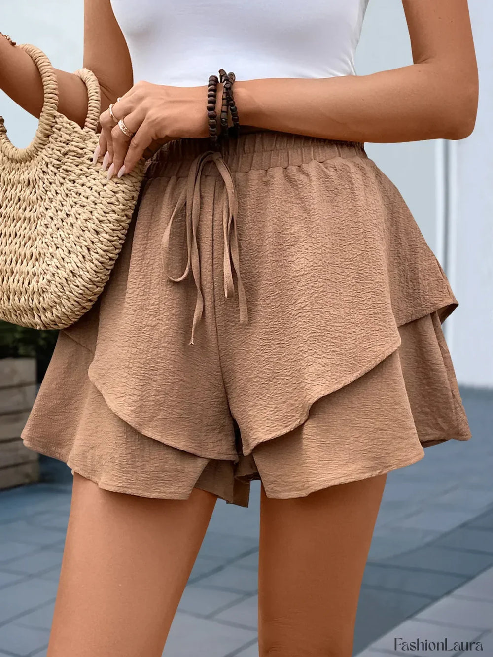 European Solid Color Ruffle Short