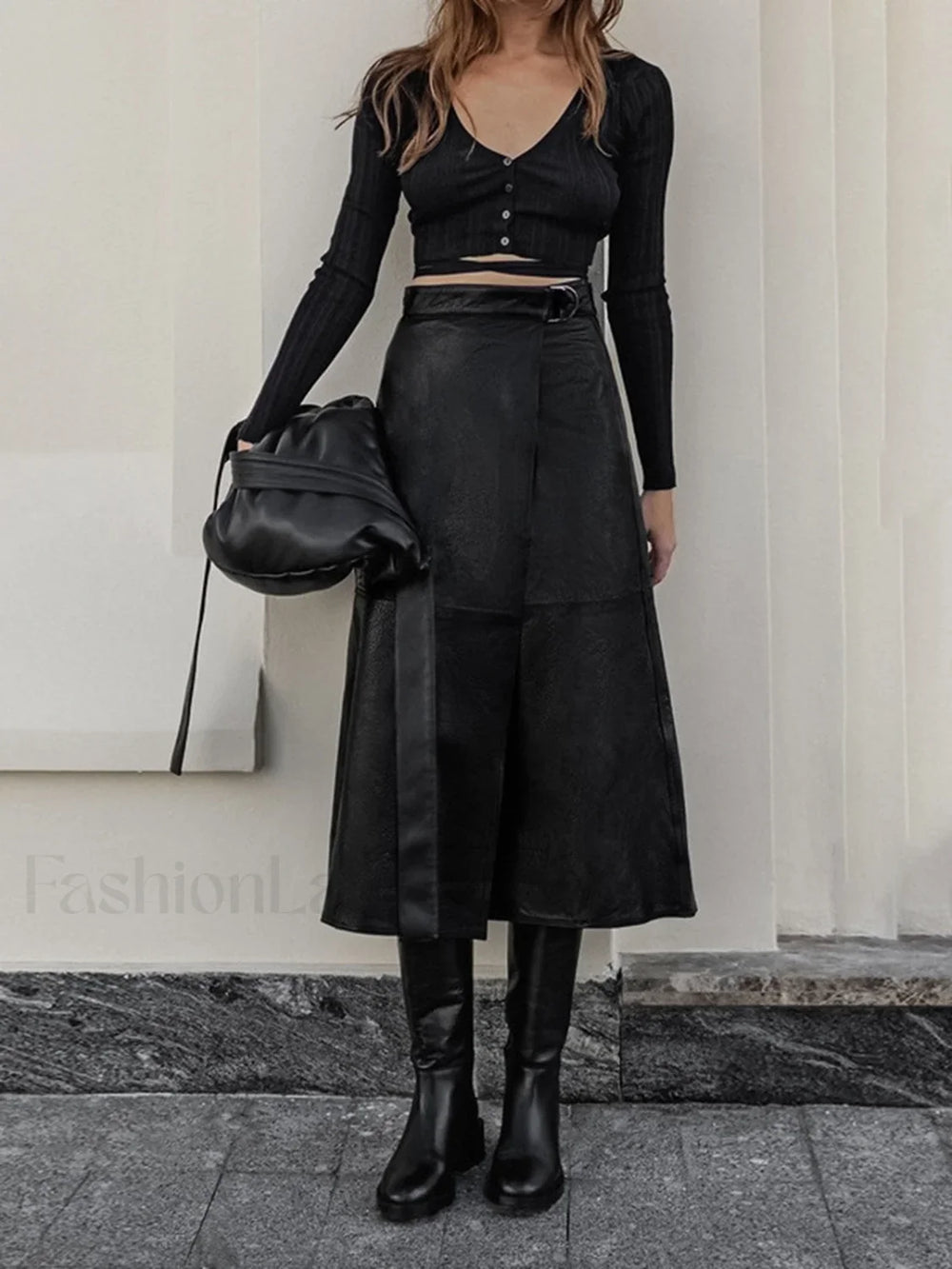 Eyes On Me Trendy Belted Leather Skirt Black / XS Skirts