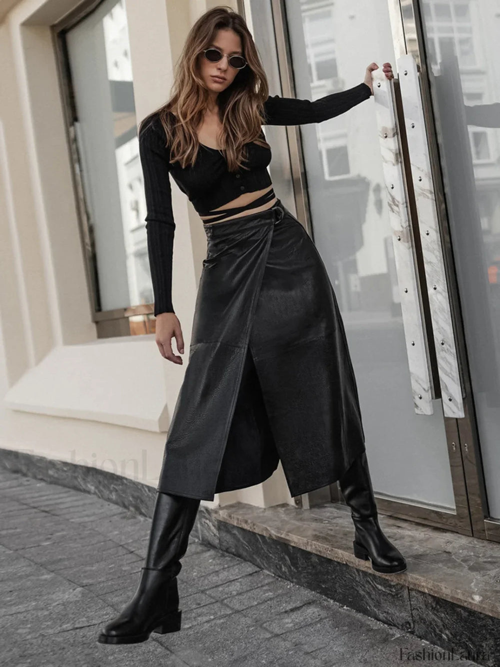 Eyes On Me Trendy Belted Leather Skirt Skirts