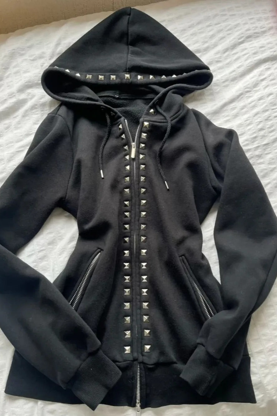 Studded Zipper Gothic Hoodie