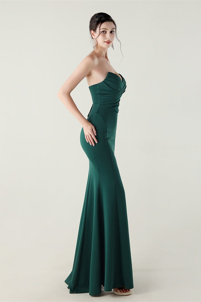 Strapless Sweetheart Pleated Party Dress Green / S