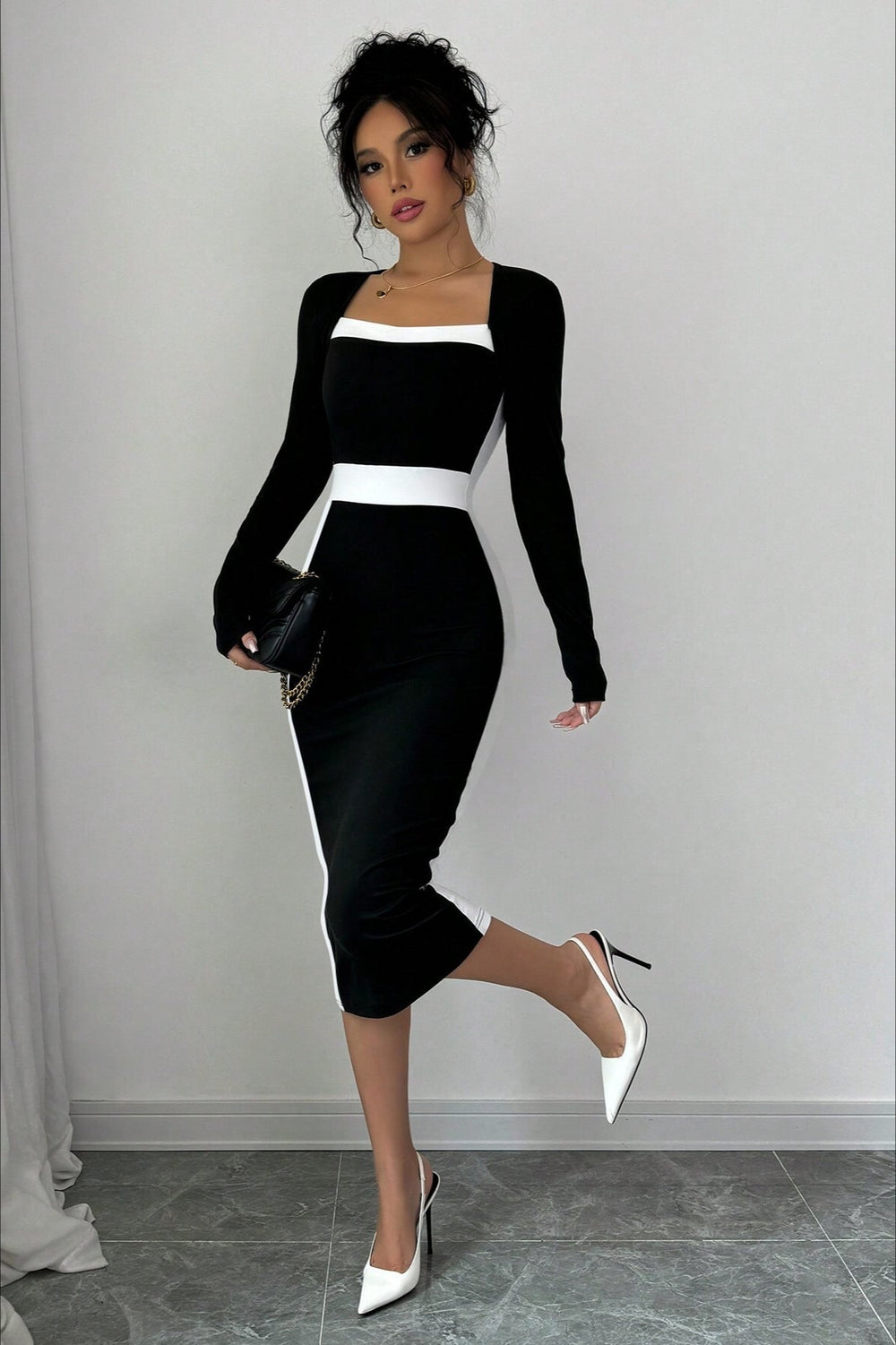 Color Block Panel Bodycon Cocktail Dress