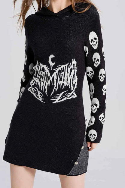 Halloween Skull Hooded A-Line Dress