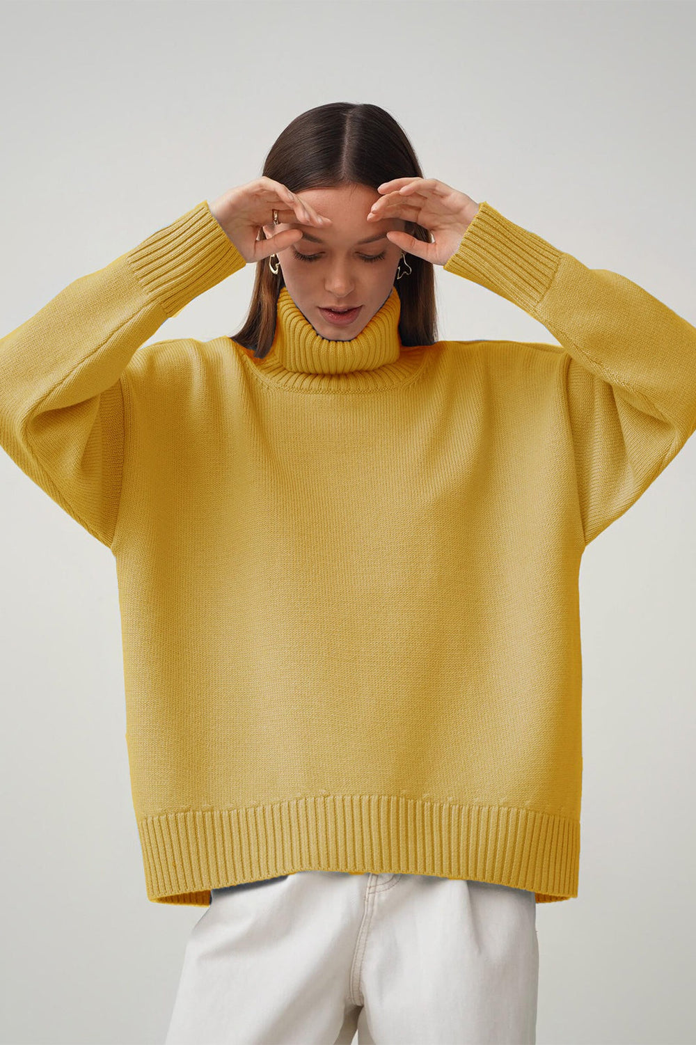 Turtleneck Loose Knit Pullover Sweater Yellow / S