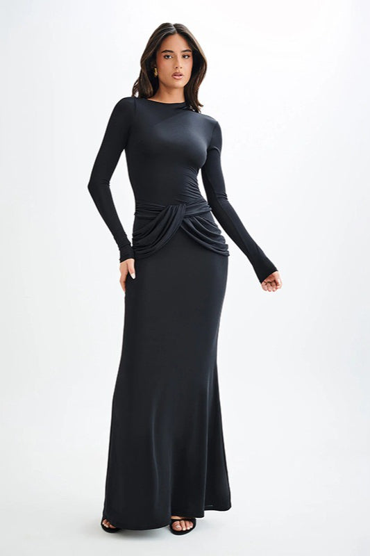 Long Sleeve Crew Neck Maxi Dress Black / S