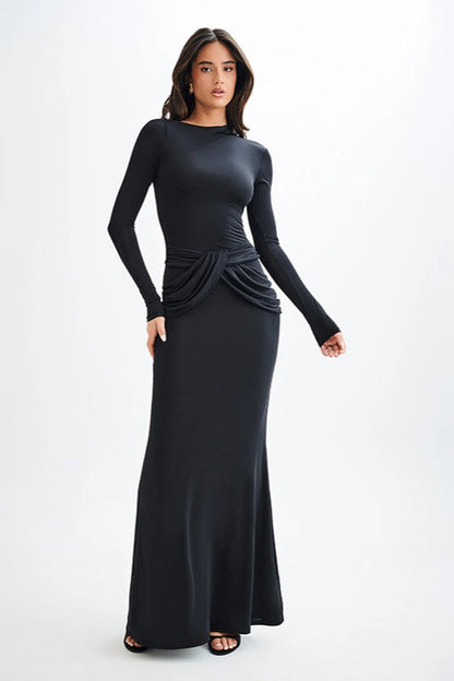 Long Sleeve Crew Neck Maxi Dress Black / S