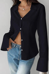 Slim Fit Flare Sleeve V Neck Blouse